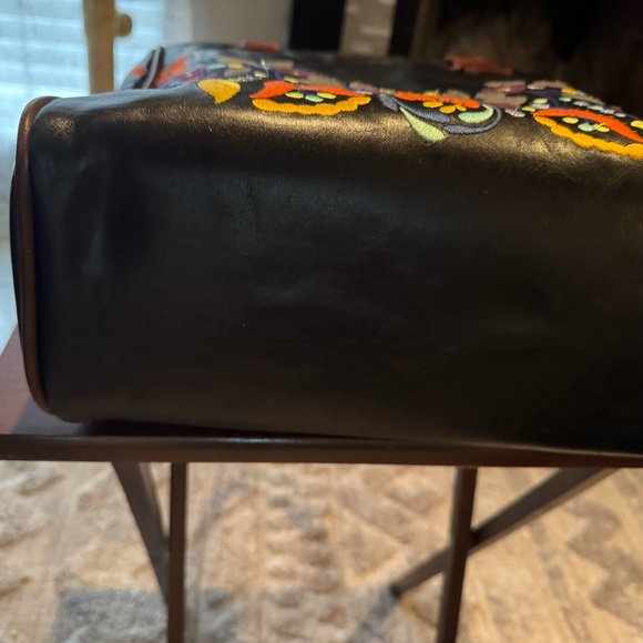 Consuela Navy Blue LEATHER RARE Classic Tote Beautiful Embroidery - Picture 15 of 15